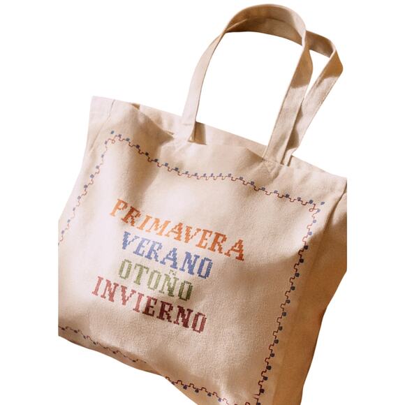 Sezane Handbags - Sezane Embroidered Ecru Lucia Vergara Tote Bag